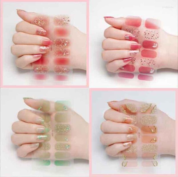 False Nails Summer EST 3D Drill Bread Manicure Stickers Polish de capa completa Decalques falsos Decalques femininos Salão envolverem ferramentas de adesivos Diy Prud22