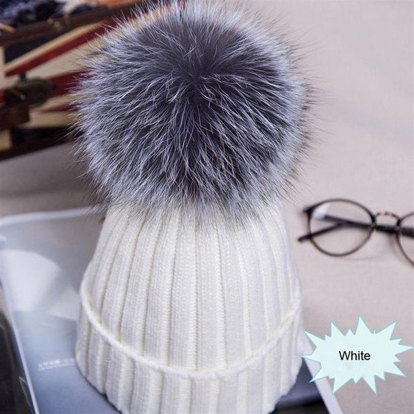 

meihuida 2020 new women girls winter knitted beanie raccoon fur pom bobble hat crochet ski cap big furry ball fashion hat2393, Blue;gray
