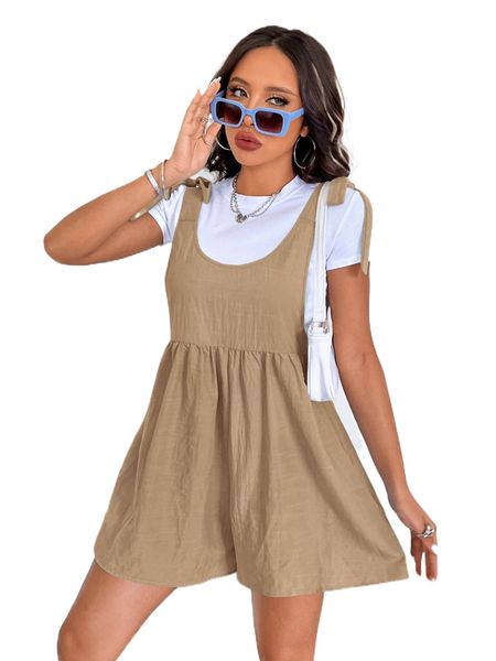 

1pc bow shoulder solid romper 85xc#, Black;white