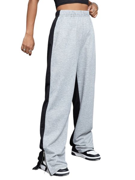

two tone zip hem sweatpants x66o#, Black;white