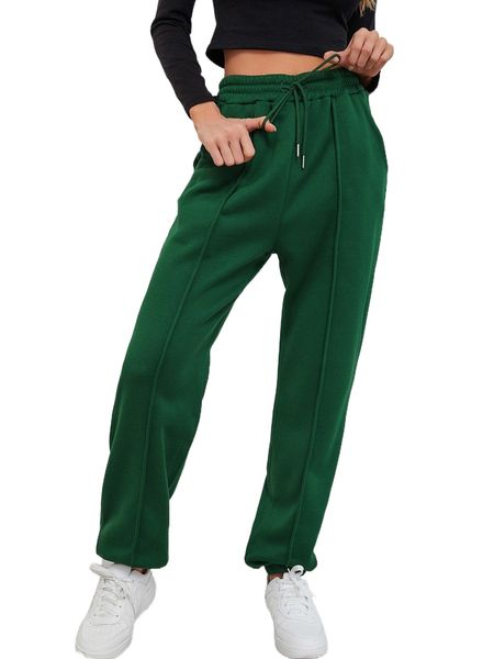 

solid drawstring waist pocket detail thermal lined sweatpants w6ou#, Black;white