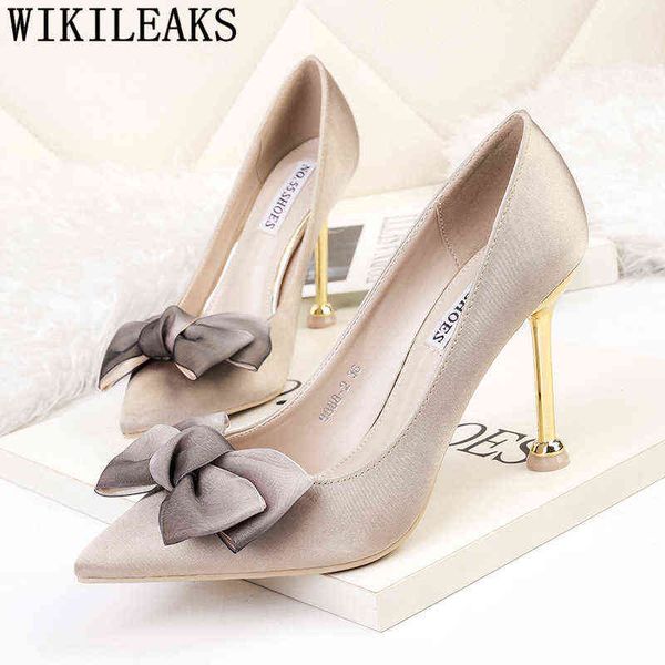 

pumps women shoes butterfly-knot wedding bride elegant fetish high heels tacones altos mujer pointed toe220513, Black