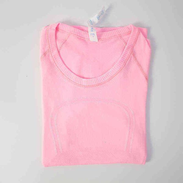 

short sleeve yoga designer lu shirt o neck sports t-shirt women fitness knitted high elastic breathable athletic workout tee sportwea ll13, Black