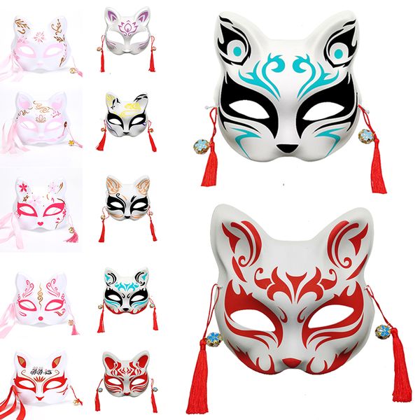 Anime Fox Máscara pintada à mão Máscara de gato de gato de meio rosto Festival Ball Kabuki Kitsune Máscaras Cosplay Festume Party Prop