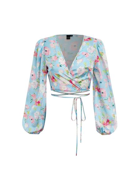 

mod floral print wrap knot side blouse z2nz#, White