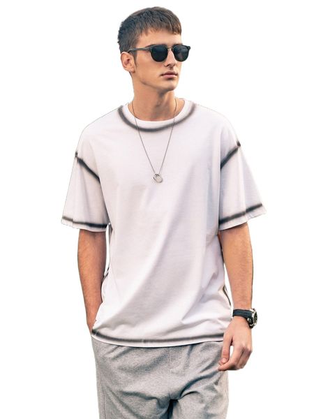 

men drop shoulder contrast binding tee z0a6#, White;black