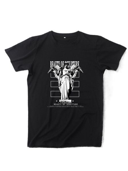 

men slogan & sculpture print tee f7jn#, White;black
