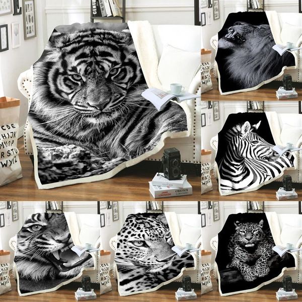 Cobertores tigre leão impressão flannel cobertor jogar no sofá 3d animal adorável espreguiçadeiras print peles cópias fina quilt anime