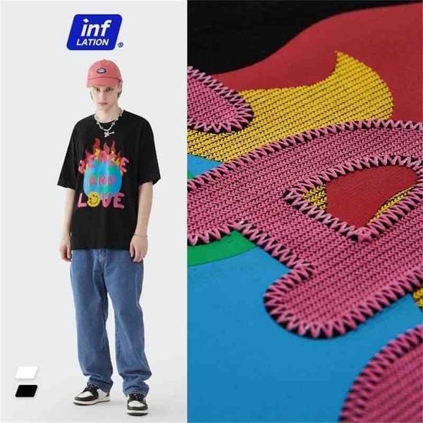 

inflation imitation embroidery printed tshirts oversized tees220622, White;black