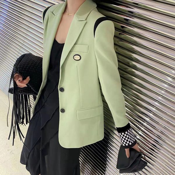 

medig-ce1ing fashion women suit designer clothes blazer with retro checkerboard 2022 spring new released, White;black