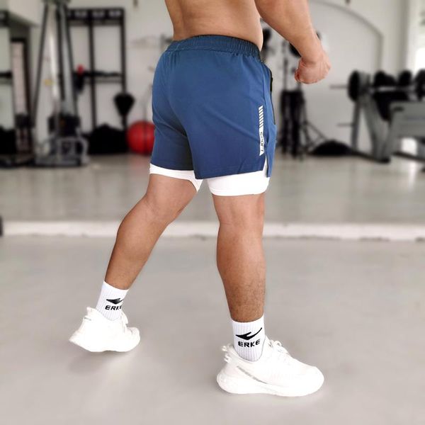 

running shorts summer 2022 2 in 1 men's sports jogging fitness gym training tight quick-drying male, Black;blue
