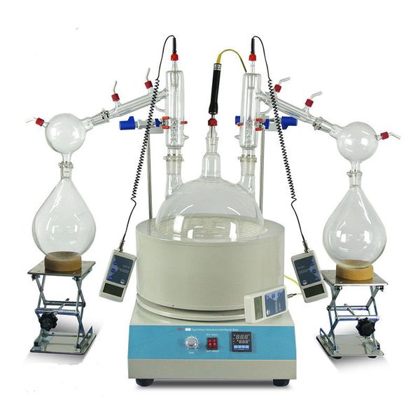 ZZKD Lab fornisce estrazione a gomito a doppia distillazione per distillazione a percorso breve da 10 litri con refrigeratori abbinati e pompe per vuoto