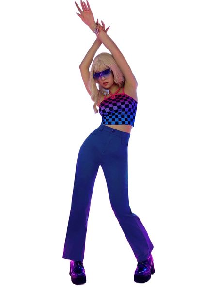 

high waist straight leg pants 27ts#, Black;white