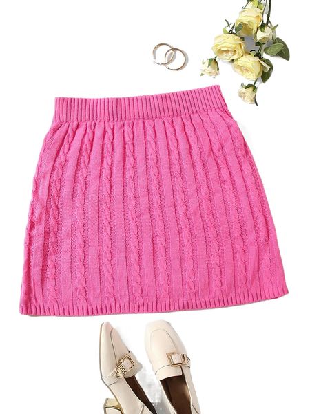 

plus cable knit skirt m8ws#, Black