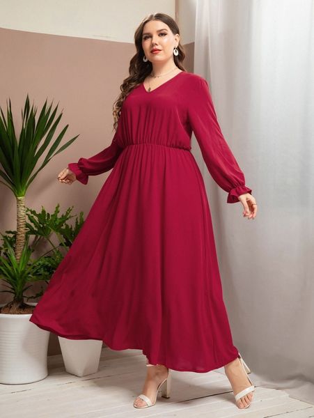 

plus flounce sleeve a-line dress 628y#, Black