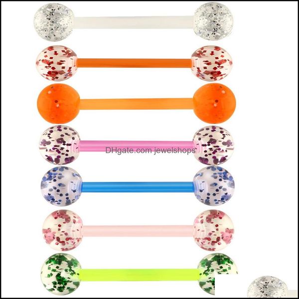 

acrylic glitter biaplast tongue ring body piercing jewelry mix color 100pcs long barbell earring industrial earings drop delivery 2021 rings, Silver
