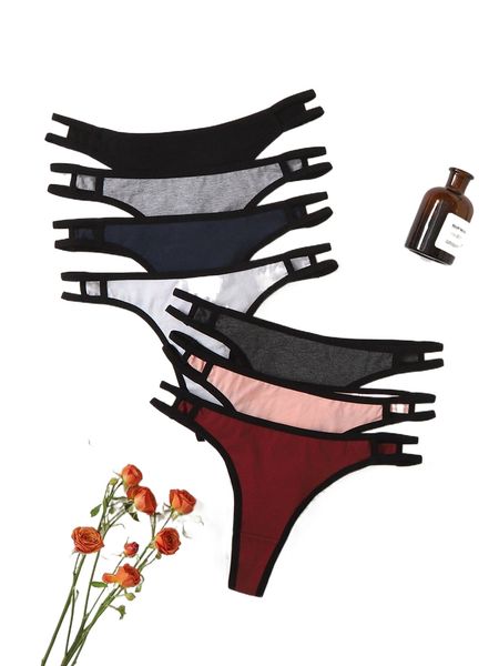 

7pack cut-out contrast binding panty 13st#, Black;red