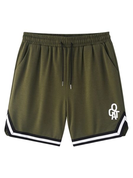 

men random letter graphic striped trim drawstring waist shorts c69u#, White;black