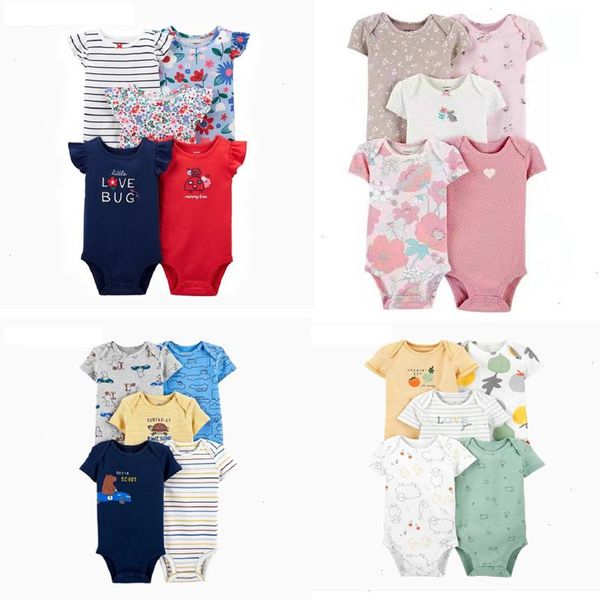 

baby girl summer clothes newborn romper boy cartoon print o-neck short sleeve rompoer babies costume born 5pcs set, Blue