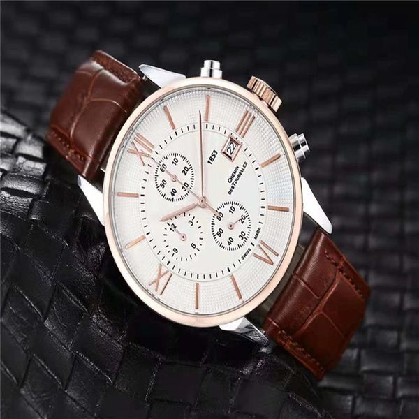 

six stitches series luxury mens watches all dial work quartz watch designer watches ts 1853 brand leather strap casual style 272r, Slivery;brown