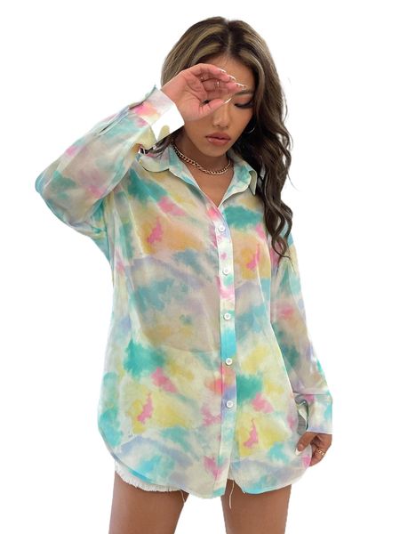 

tie dye button front blouse b3pi#, White