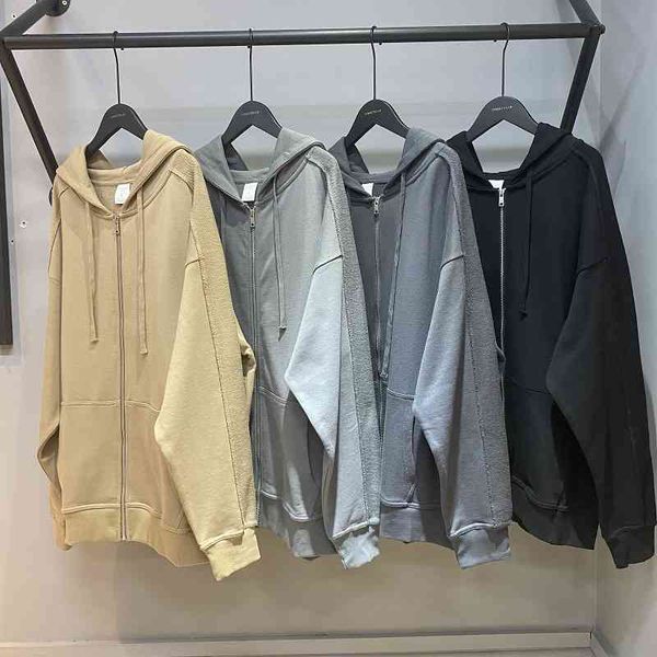 

men's hoodies & sweatshirts ins hip hop high street solid color terry stitched hoodie oversize loose zipper cardigan jacket jg6u, Black