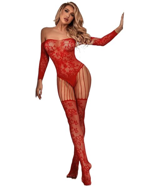 

cut-out fishnet body stocking n9p1#, Black;red