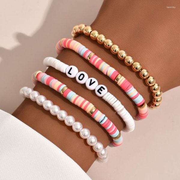 Бисерные пряди 5pcs boho буквы Love Bracelet Bracelet для женщин для женщин красочная полимерная глиня