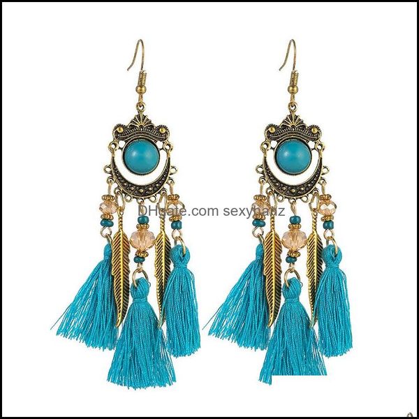 

dangle chandelier earrings jewelry vintage ethnic long tassel earring acrylic bead crystal rice beads crescent feather for women drop deli, Silver