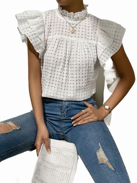 

butterfly sleeve eyelet embroidery blouse m4fq#, White