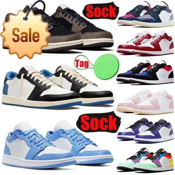 

with sock tag 1 1s low basketball shoes mens womens jumpman fragment court purple unc men women trainers sports sneakers, Black