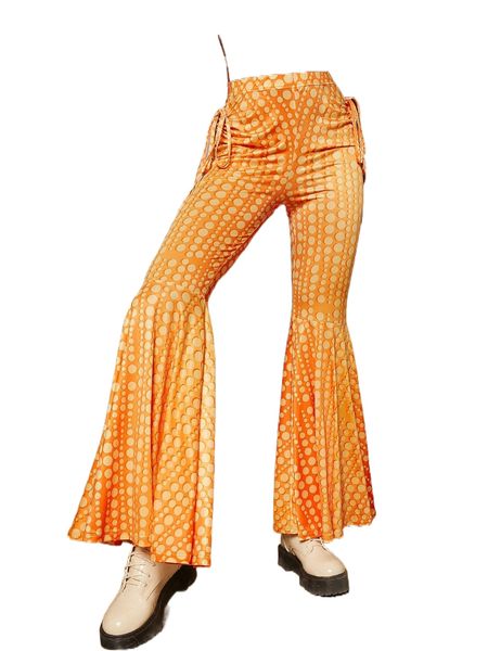 

polka dot print ruffle hem pants w8vg#, Black;white