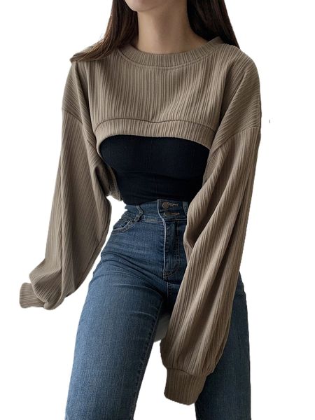 

dazy drop shoulder super crop sweatshirt without tee h886#, Black
