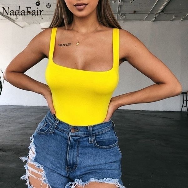 

nadafair off shoulder bodysuit women summer square collar neon bodysuit bodycon rompers overall for women y200401, Black;white