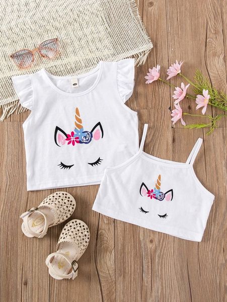 

toddler girls unicorn print ruffle cuff tank & cami she, Blue