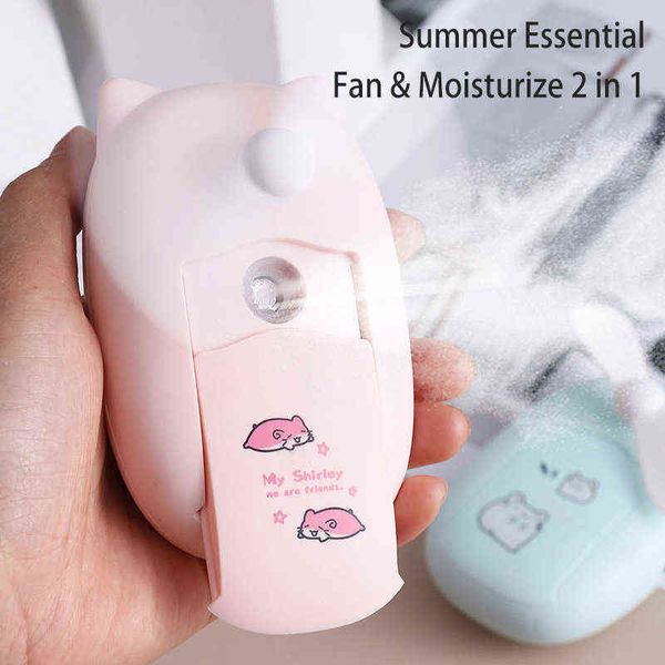Mini spray de névoa de mão e ventilador 2 em 1 pele Mouisture Nano Vapores faciais Sprayer de beleza Summer essencial carregador USB 220507