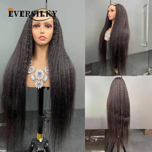 

indian u part human hair wigs super long 30inches kinky straight 1x4 opening for women glueless v part wig adjusatble straps, Black