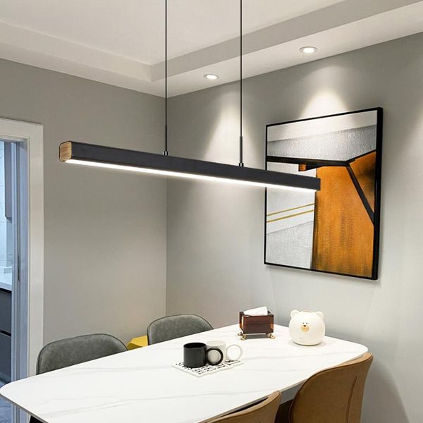 Lâmpadas pendentes uma palavra minimalista sala de jantar lustre moderno lâmpada longa luminária de tira de luxo de luxo escritório de luz acelerador