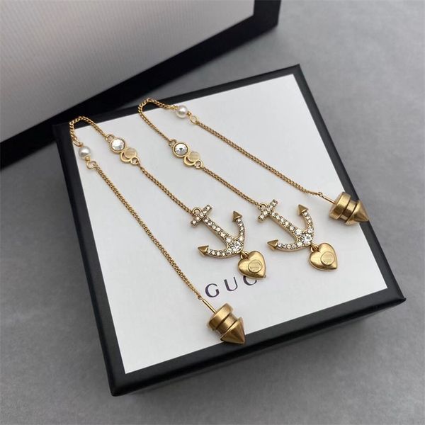 

65% off jewelry store coupon new inlaid rhinestone anchor love long tassel fashion personalized simple earrings, Golden