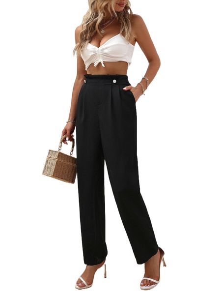 

fold pleated carrot pants p2a0#, Black;white