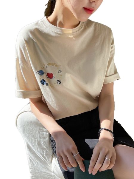 

dazy planet & heart print drop shoulder tee v5qg#, White
