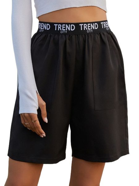 

letter graphic elastic waist shorts x67r#, White;black