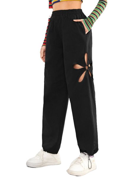 

elastic waist cutout slant pocket joggers o7qc#, Black;white