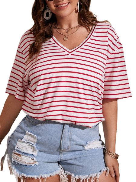 

plus striped drop shoulder tee w3n7#, Black