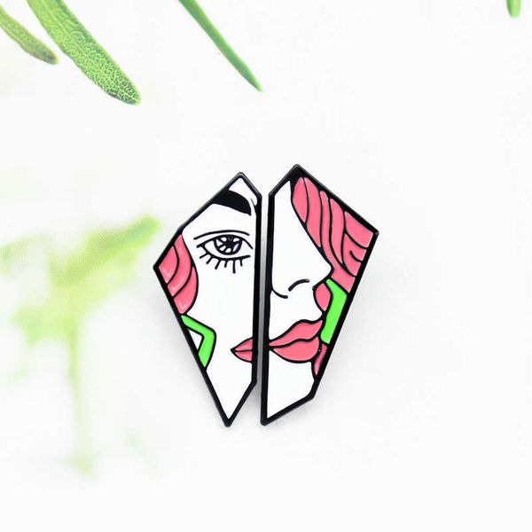 

big red lips goddess head set brooch fashion trend stitching badge jewelry, Gray