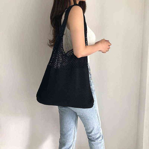 

luxury designer crochet handbags for women female bag large totes bag women's summer beach bag casual hollow woven shoulder bags y22060