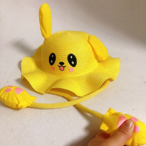

wide brimmed summer hats with cute funny moving rabbit ears kids girls boys adults womens laides embroidery bucket hat foldable beach straw, Blue;gray