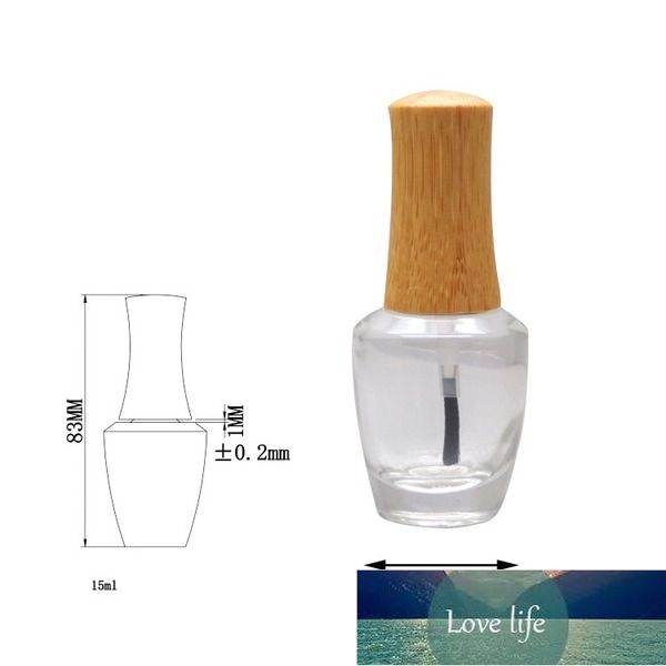 10pcs 15ml bottiglia vuota per smalto in vetro trasparente con tappo in bambù contenitore per nail art liquido cosmetico fai-da-te con pacchetto trucco pennello