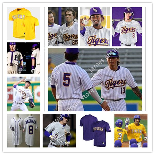 JAM NCAA Custom LSU Tigers сшил в колледже Бейсбол Джерси 32 Аарон Джордж 46 Алекс Брэди 37 Брэндон Каминер 8 Мэтью Бек 38 Захари Мюррей 18