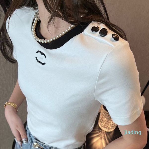 

Womens T Shirt Designer For Women Shirts With Letter And Dot Fashion tshirt With Embroidered letters Summer Short Sleeved Tops Tee Woman, White